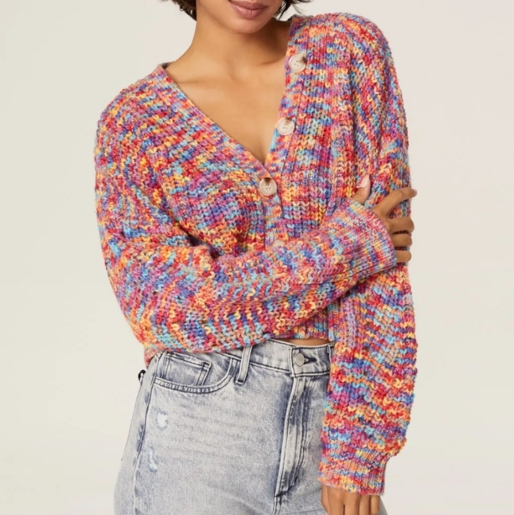 Line And Dot Bonnie Multicolor Cardigan Sweater Medium - Picture 2 of 13
